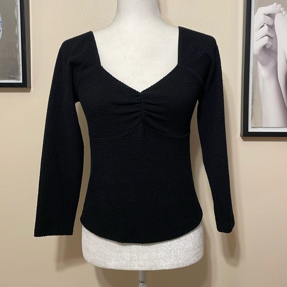 Maeve Black Textured Long Sleeve Top